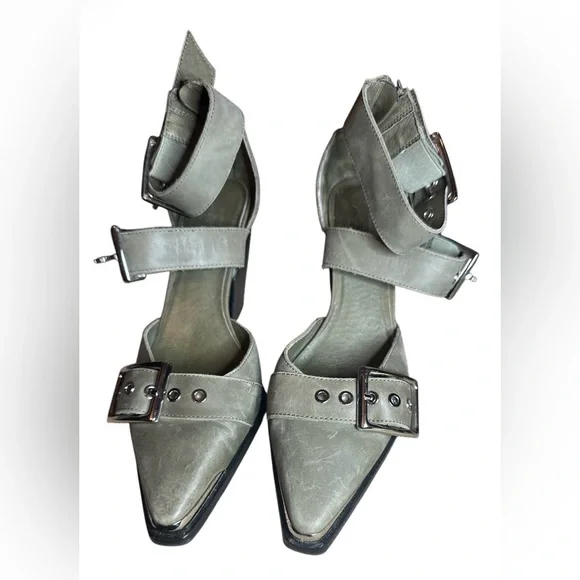 Free People Jeffrey Campbell Hendrix ~ Size 9 ~ Olive Cow Leather Heels Shoes - Picture 5 of 10